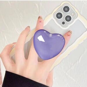 NWT Cute Purple Heart Shaped Phone Grip 3D Collapsible Crystal Phone Stand